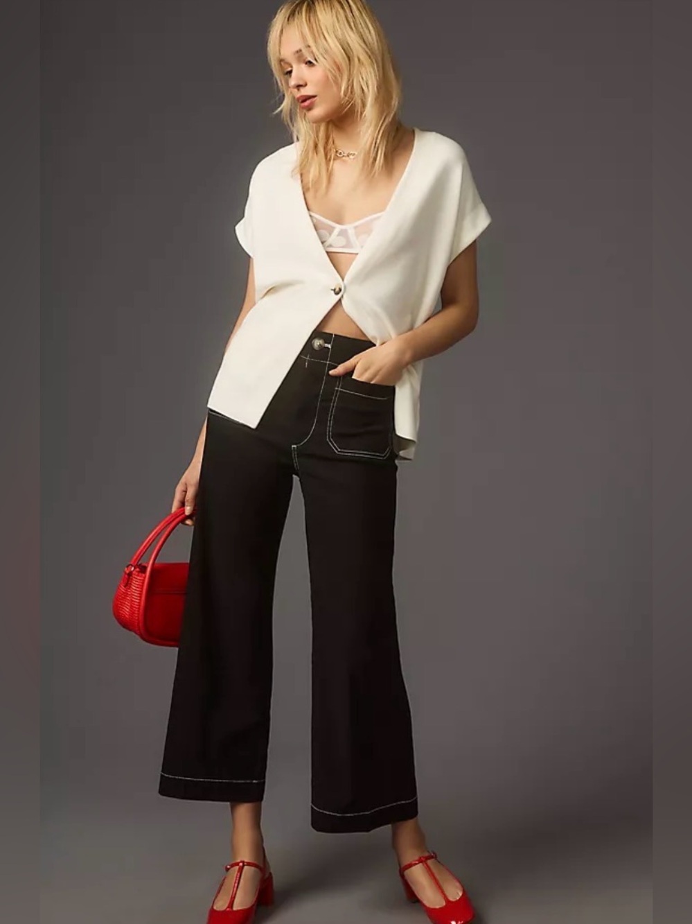 EUC MAEVE BLACK MAGIC FABRIC COLLETTE WHITE CONTRAST STITCH. SIZE 29 - Picture 10 of 13